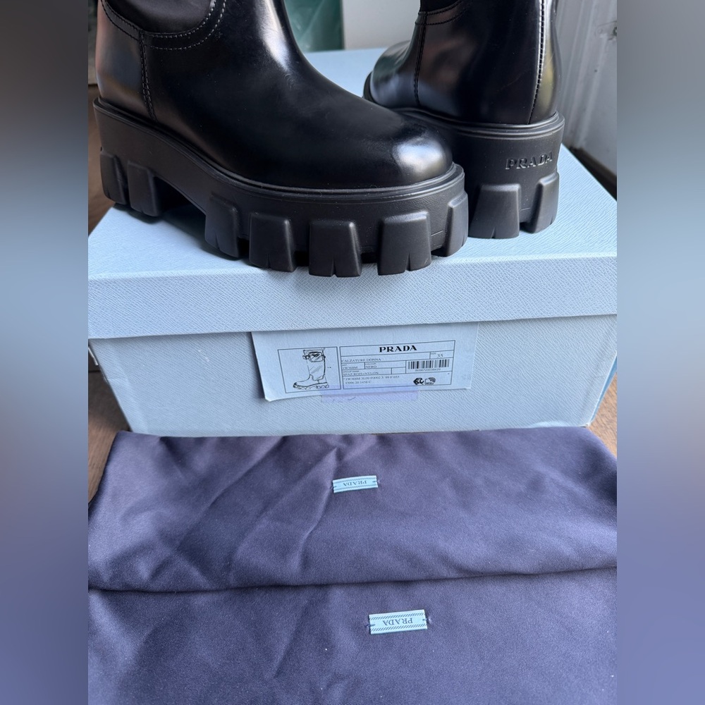 Prada Monolith Nylon Zip-Pocket Platform Riding Boots - Picture 11 of 11